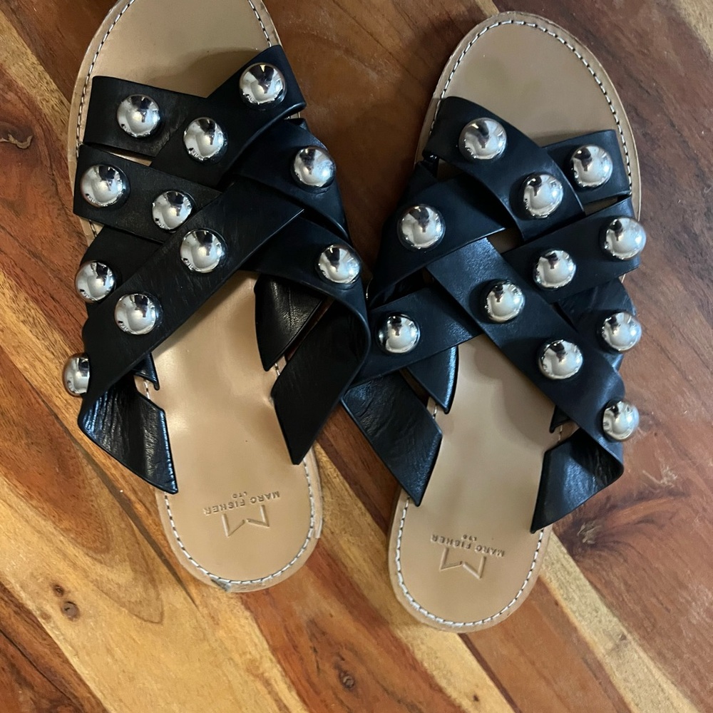 Marc Fisher Silver Studded Slides